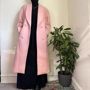 Vintage 80s/90s Lorovi Powder pink wool blend maxi coat size 14